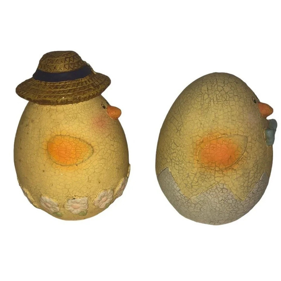UNKNOWN Easter Male & Female Chick Eggs Spring Holiday Decorations Crackled - Picture 3 of 5